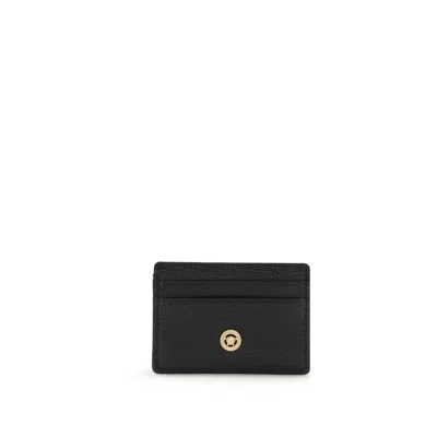 Versace Black Leather Medusa Biggie Card Holder In Brown