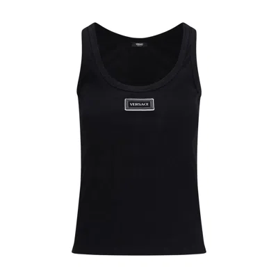 Versace Tank Top In Cotton Rib Stretch In Black