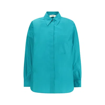 Fendi Women Silk Taffeta Shirt In Blue