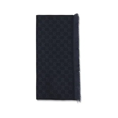 Gucci Black Wool Scarf In Blue