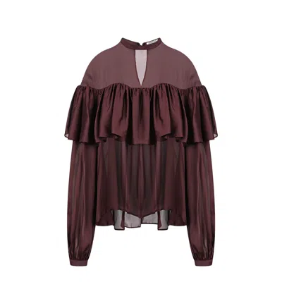 Merlenne Women's Red Burgundy Blouse With Ruffles In Brown