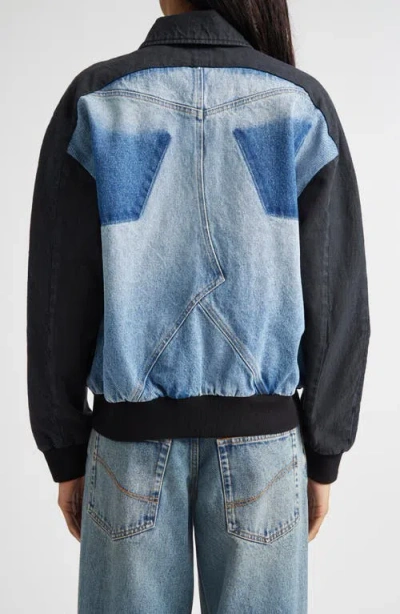 Stella Mccartney Patchwork Denim Bomber Jacket In Black