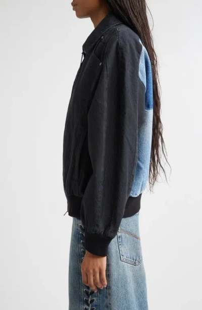 Stella Mccartney Patchwork Denim Bomber Jacket In Black