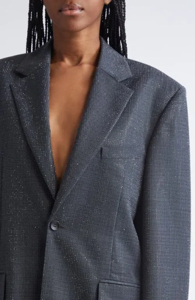 Alexander Wang Hotfix Crystal Oversize Blazer In Gray