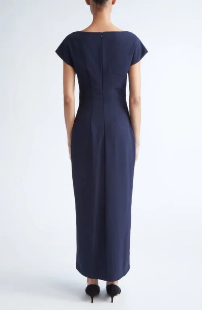 Lela Rose Floral Cord Embroidery Stretch Crepe Cascade Gown In Blue