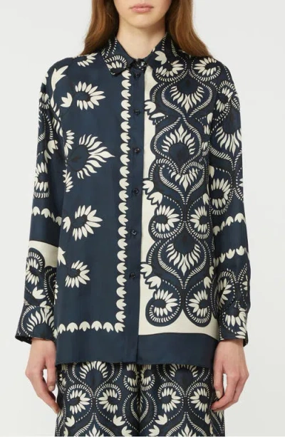 Weekend Max Mara Weekend Maxmara Wkdlastra Printed Silk Patchwork Shirt In Blue