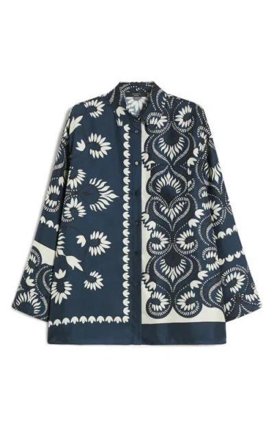 Weekend Max Mara Weekend Maxmara Wkdlastra Printed Silk Patchwork Shirt In Blue