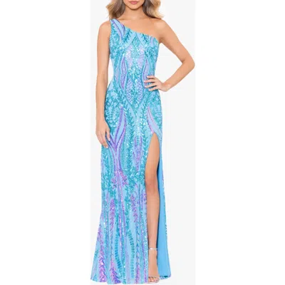 Blondie Nites Sequin Tie-back Gown In Blue
