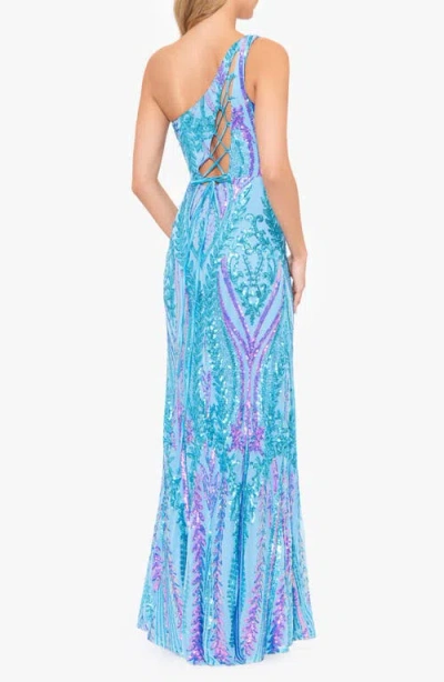 Blondie Nites Sequin Tie-back Gown In Blue