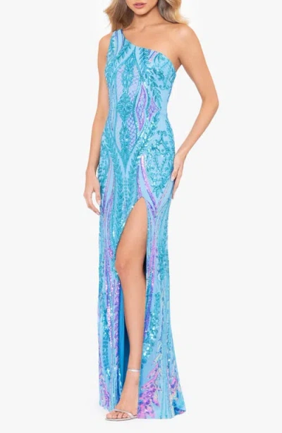 Blondie Nites Sequin Tie-back Gown In Blue