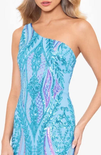 Blondie Nites Sequin Tie-back Gown In Blue