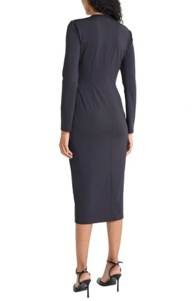 Maggy London Long Sleeve Side Gather Sheath Midi Dress In Black
