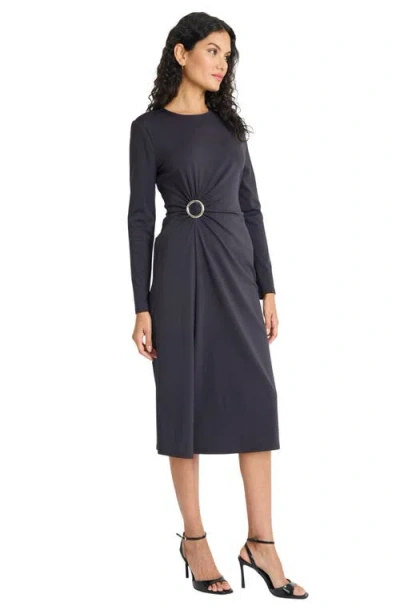 Maggy London Long Sleeve Side Gather Sheath Midi Dress In Black