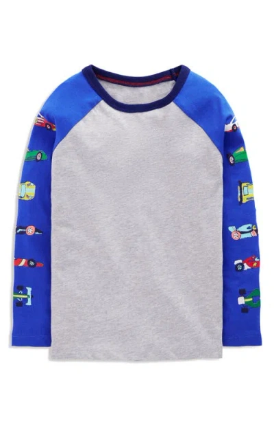 Mini Boden Kids' Race Car Colorblock Long Sleeve Cotton Graphic T-shirt In Blue