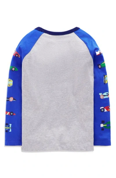 Mini Boden Kids' Race Car Colorblock Long Sleeve Cotton Graphic T-shirt In Blue