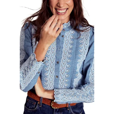 Boden Embroidered Denim Button-up Blouse In Blue