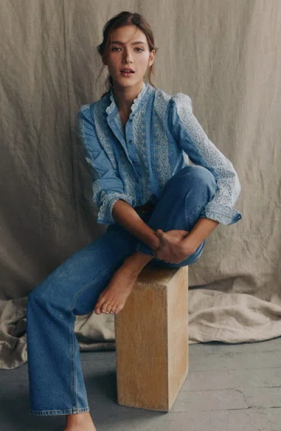 Boden Embroidered Denim Button-up Blouse In Blue