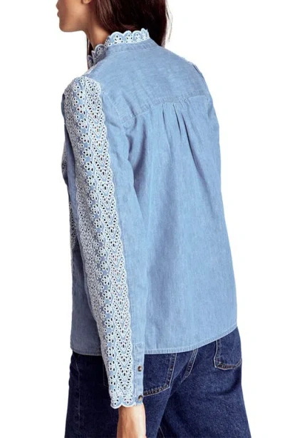 Boden Embroidered Denim Button-up Blouse In Blue