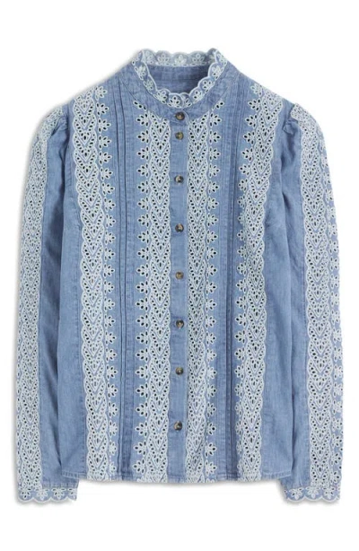 Boden Embroidered Denim Button-up Blouse In Blue