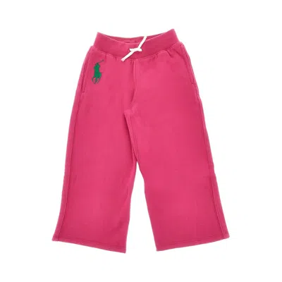 Ralph Lauren Cotton-blend Pants With Logo Embroidery Kids In Pink