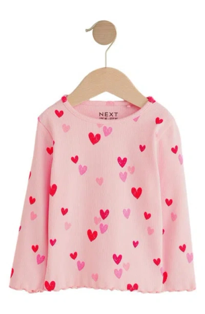 Next Kids' Heart Graphic Ribbed T-shirt In Pink