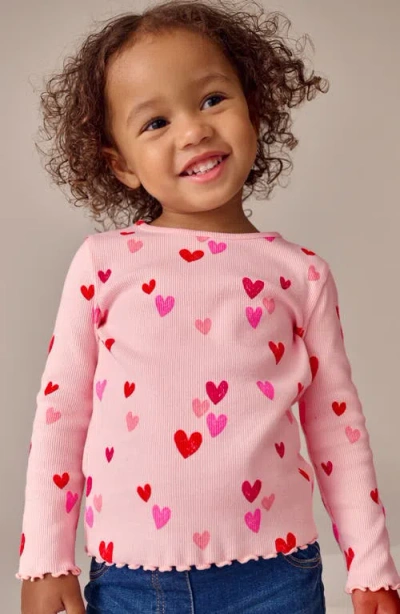 Next Kids' Heart Graphic Ribbed T-shirt In Pink
