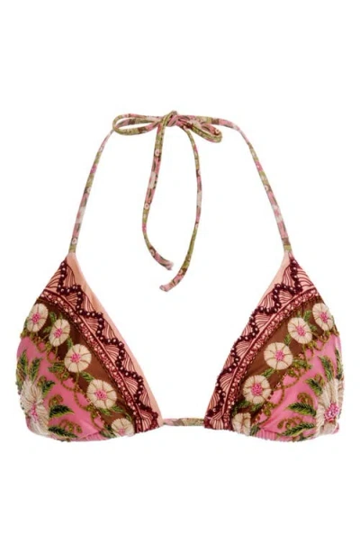 Agua Bendita Lolita Matches Embroidered Bikini Top In Multi