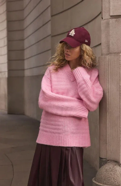 Next V-neck Ribbed Sweater In Pink