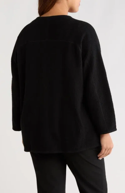 Eileen Fisher Organic Cotton Stretch Boucle V-neck Jacket In Black