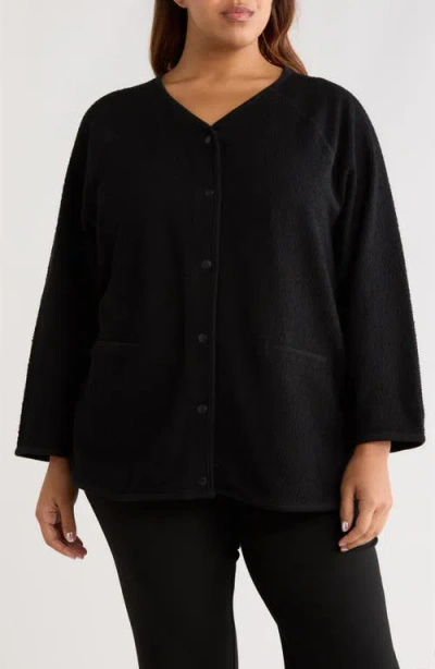 Eileen Fisher Organic Cotton Stretch Boucle V-neck Jacket In Black