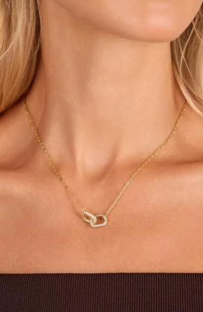 Athra Luxe Pavé Duo Interlock Necklace In Gold