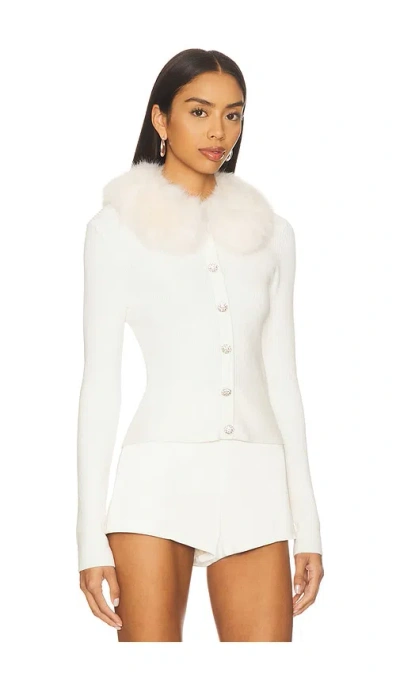 Majorelle Cici Faux Fur Collar Cardigan In White