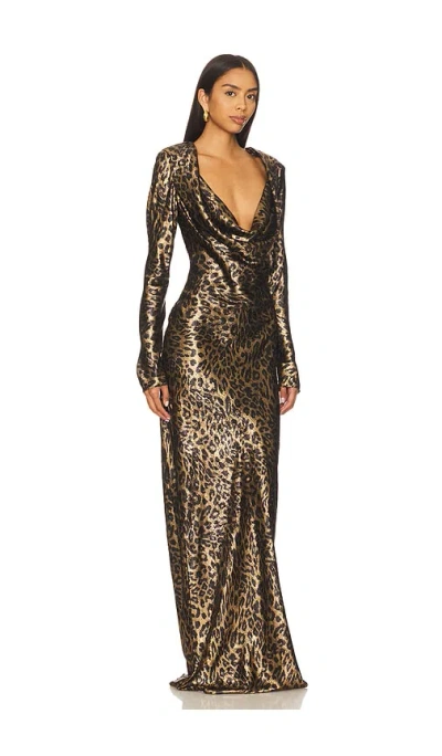 Sans Faff Anna Cowl Evening Dress In Gold