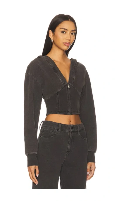 Good American Jeanius Zip Up Hoodie In Black