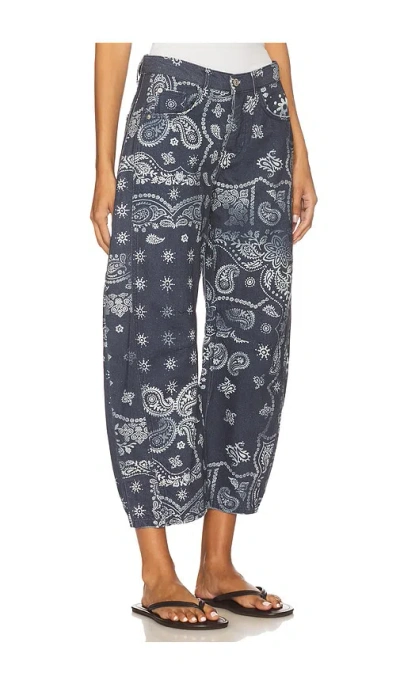 Free People X We The Free Good Luck Printed Barrel Jean In Blue