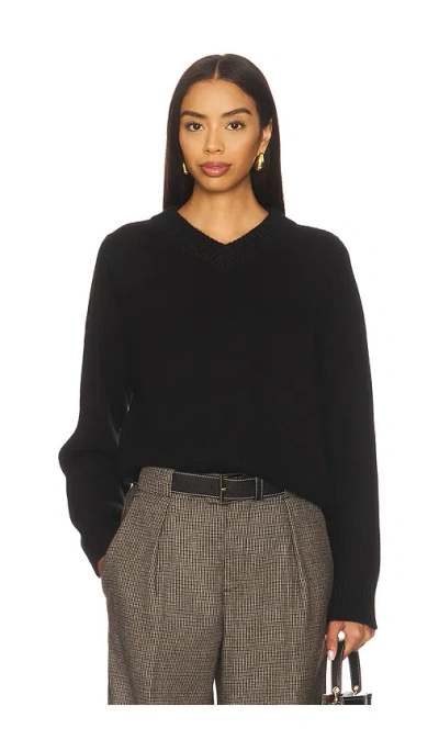 Soft Goat Chunky V-neck Sweater In Black