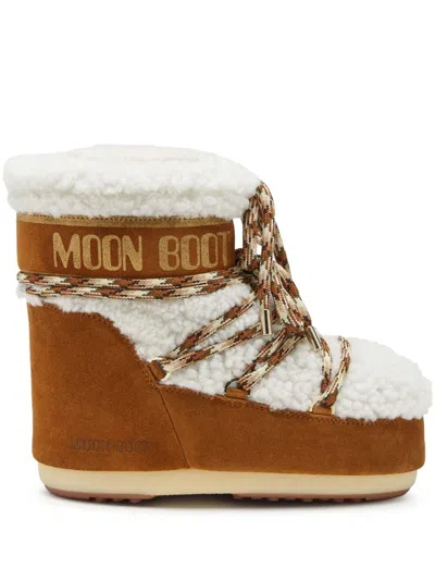 Moon Boot Logo Printed Shearling Lace-up Boots In Black