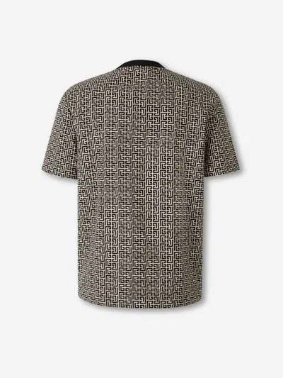 Balmain Men Jacquard T-shirt With Pb Labyrinth Monogram In Gray