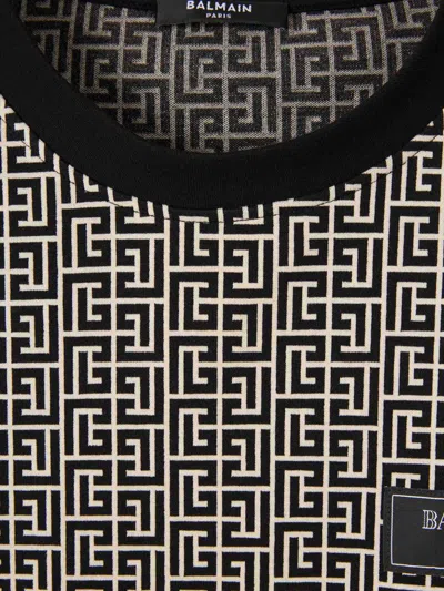 Balmain Men Jacquard T-shirt With Pb Labyrinth Monogram In Gray