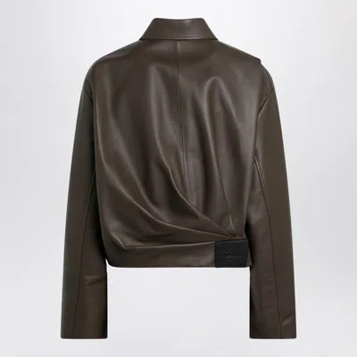 Loewe Dark Green Leather Zip Bomber In Green
