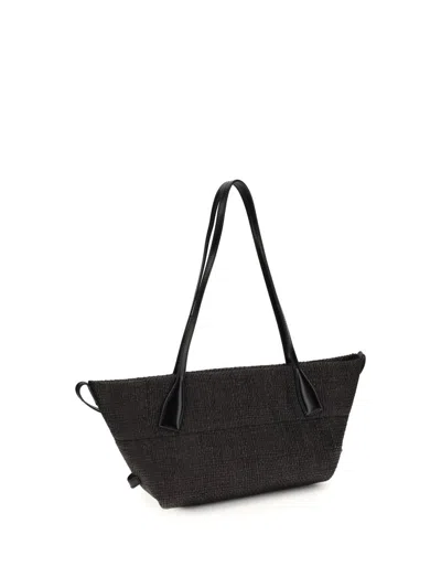 Balmain Women Calfskin And Raffia Track Shoulder Bag In Black