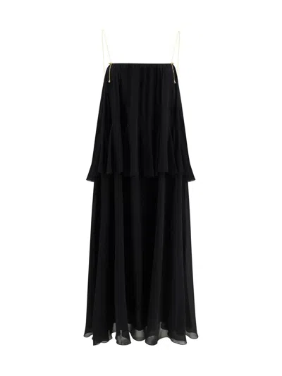 Chloé Open-back Embellished Tiered Silk-georgette Maxi Dress In Black