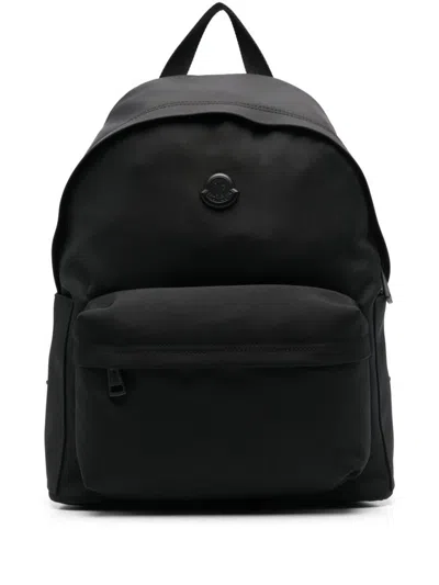 Moncler Pierrick Nylon Backpack Large Front Pocket In Black