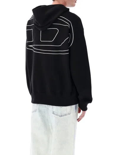 Diesel S-macs-hood-megoval-d Relaxed Fit Black Hoodie In Black
