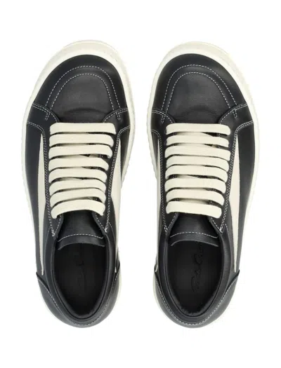 Rick Owens Women Black Low Top Sneakers With Contrasting Stitching In Leather Woman In Black