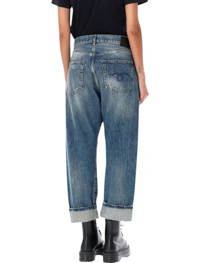 R13 Crossover Waist Distressed Jeans In Blue