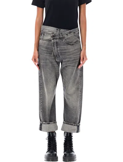 R13 Crossover Waist Denim Jeans In Gray