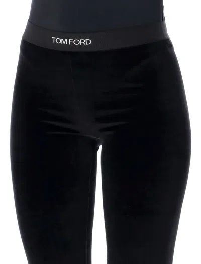 Tom Ford Velour Leggings Trousers Stretch Waistband Slim In Black