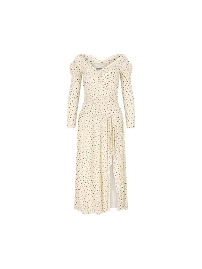 Isabel Marant Giovana Polka-dot Puff-sleeve Midi Dress In Neutral