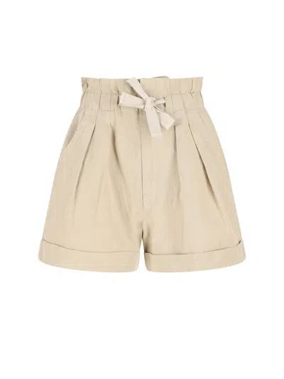 Isabel Marant Pleated Tie-waist Shorts In Neutral